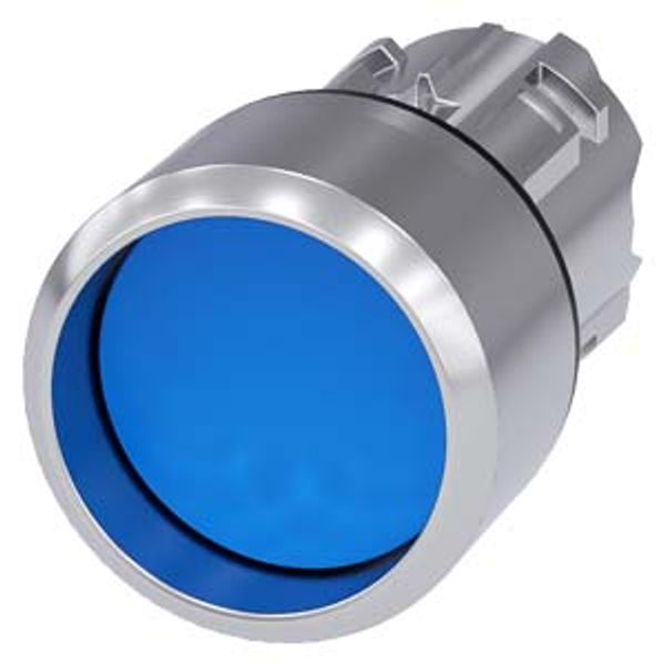 Pushbutton, 22 mm, round, metal, shiny, blue, Front ring, high, 3SU1050-0CB50-0AA0-Z Y13 image 1