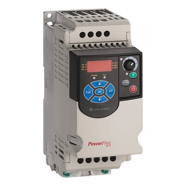 PowerFlex 4M AC Drive, 240 (208) VAC, 3PH, 4.2A, 0.75kW, 1HP, Frame A, IP20 (Open), LED Display, Fixed Digital Keypad, No CE Filter, No Drive Brake image 1