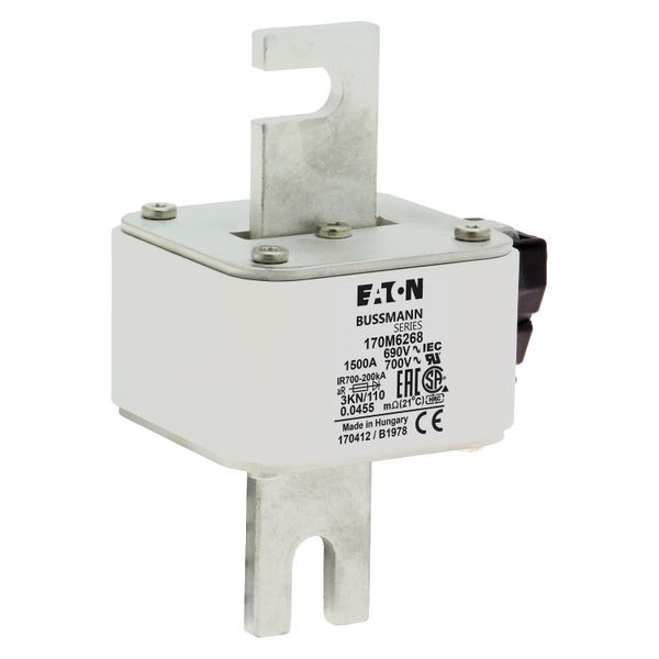 Fuse-link, high speed, 1500 A, AC 690 V, DIN 3, 76 x 92 x 139 mm, aR, DIN, IEC, single indicator image 20