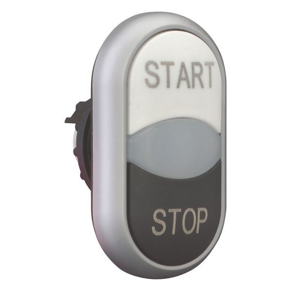 Double actuator pushbutton, RMQ-Titan, Actuators and indicator lights non-flush, momentary, White lens, white, black, inscribed, Bezel: titanium, STAR image 6