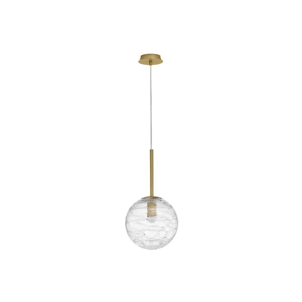 Brass Gold Metal Clear Structured Glass LED E27 1x12 Watt 230 Volt IP20 Bulb Excluded D: 25 H: 200 cm Adjustable Height image 1