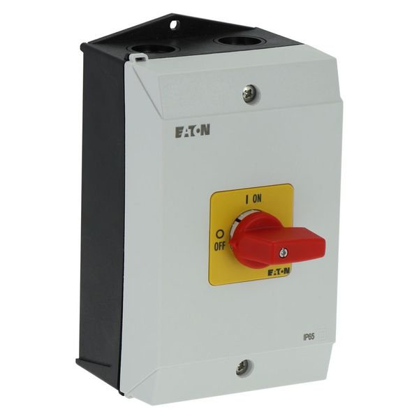 On-Off switch, P1, 40 A, surface mounting, 3 pole, Emergency switching off function, with red thumb grip and yellow front plate, hard knockout version image 9