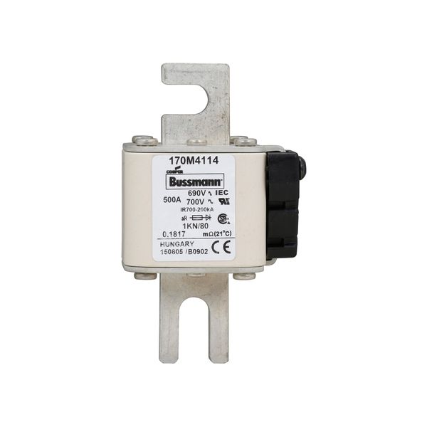 Fuse-link, high speed, 500 A, AC 690 V, DIN 1, 53 x 69 x 108 mm, aR, DIN, IEC, single indicator image 7