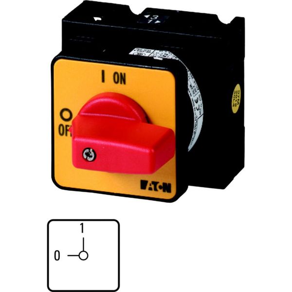 On-Off switch, T3, 32 A, flush mounting, 1 contact unit(s), 1 pole, Emergency switching off function, with red thumb grip and yellow front plate image 4