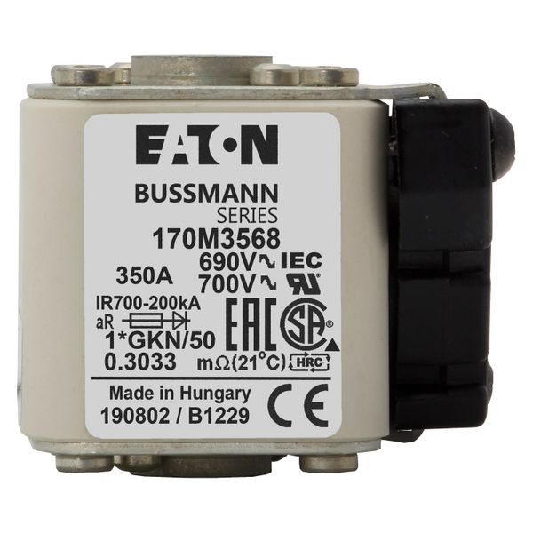 Fuse-link, high speed, 350 A, AC 690 V, compact size 1, 45 x 59 x 51 mm, aR, IEC, UL, single indicator image 15