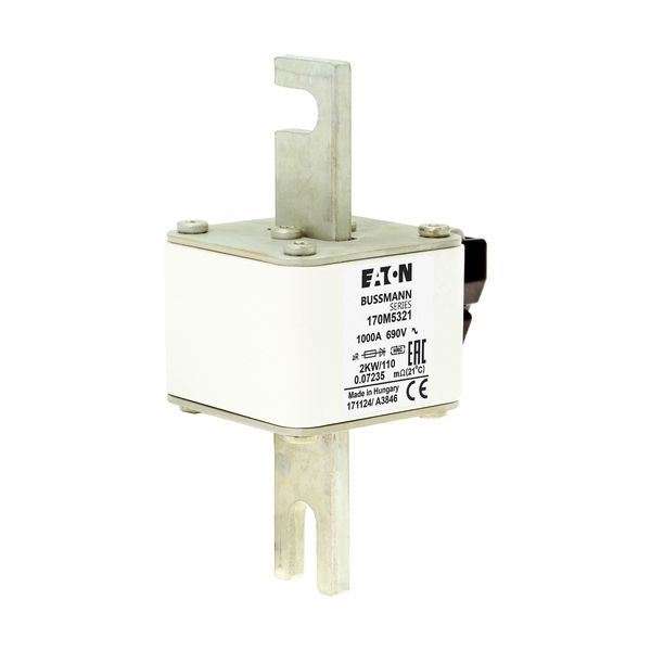 Fuse-link, high speed, 1000 A, AC 690 V, size 2, 61 x 77 x 138 mm, aR, IEC, single indicator image 10