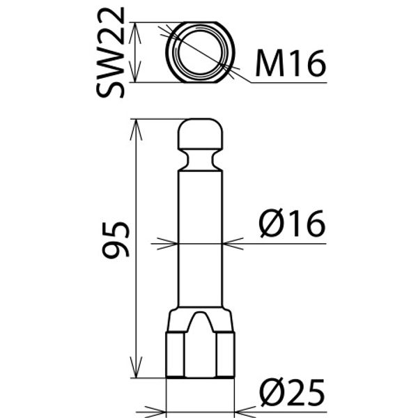 Fixed earthing point with ring groove D 16mm and female thread M16 image 2