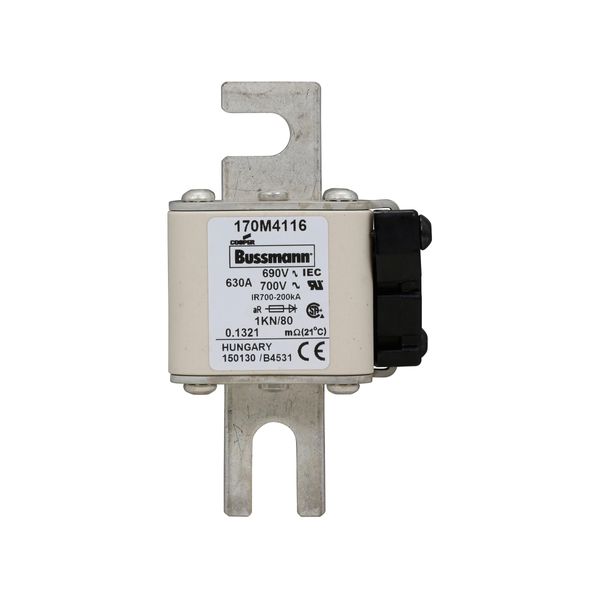 Fuse-link, high speed, 630 A, AC 690 V, DIN 1, 53 x 69 x 108 mm, aR, DIN, IEC, single indicator image 7