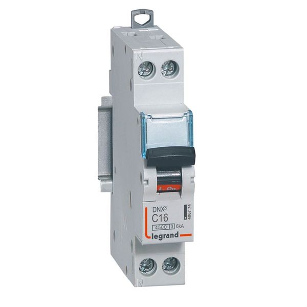 Phase+Neutral circuit breaker DNX³4500 6kA screw terminal inlet and outlet - 1P+N 230V~ 16A curve C - 1 module image 1