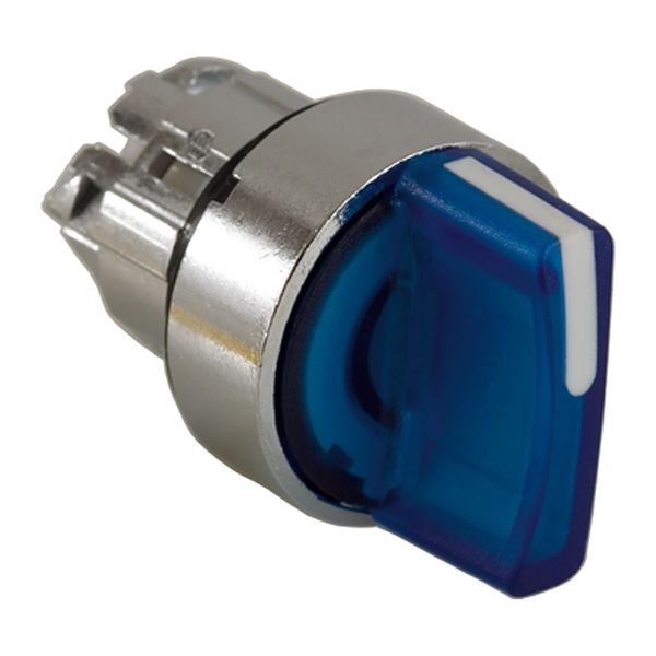 Harmony XB4, Illuminated selector switch head, metal, blue, Ø22, integral LED, 3 positions, spring return to center image 1
