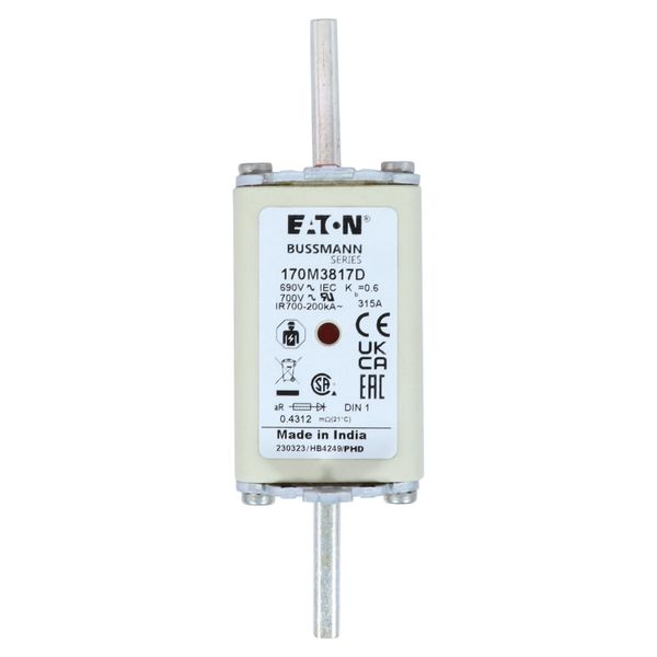 Fuse-link, high speed, 315 A, AC 690 V, DIN 1, aR, DIN, IEC, dual indicator, live gripping lugs image 19