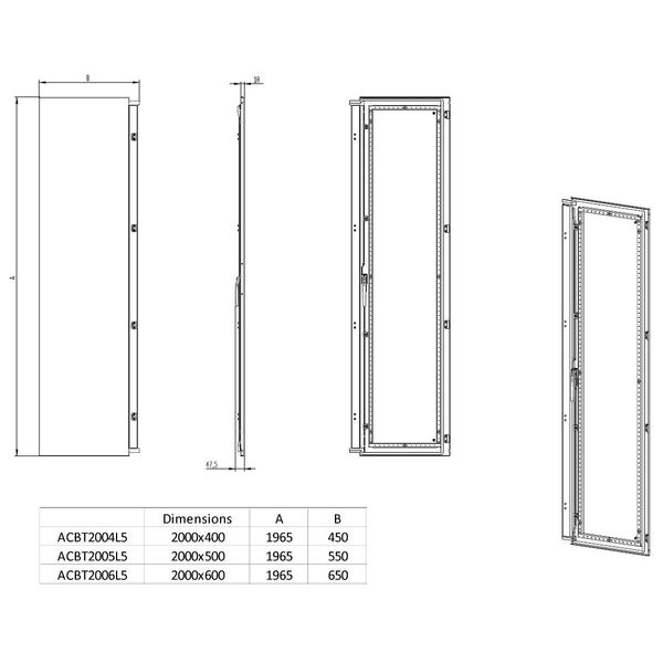 Sheet steel door left for 2 door enclosures H=2000 W=400 mm image 2
