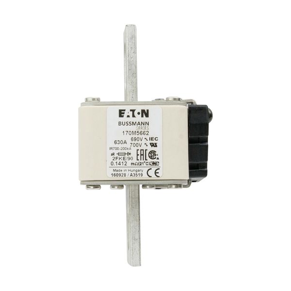 Fuse-link, high speed, 630 A, AC 690 V, size 2, 61 x 77 x 135 mm, aR, IEC, UL, type K indicator, 90 mm centres image 7