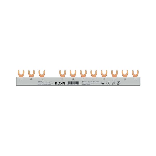 EVGK busbar fork, 3-phase, L1 - L2 - L3 - X + L1 - L2 - L3, shortenable version with end caps included, 4+8 module units, 10 mm² image 4