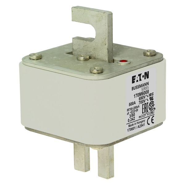 Fuse-link, high speed, 500 A, AC 690 V, DIN 3, 76 x 76 x 109 mm, aR, DIN, IEC, single indicator image 10