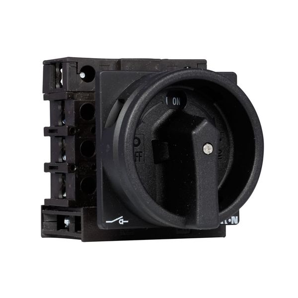 Main switch, P1, 25 A, flush mounting, 3 pole + N, 1 N/O, 1 N/C, STOP function, With black rotary handle and locking ring, Lockable in the 0 (Off) pos image 15