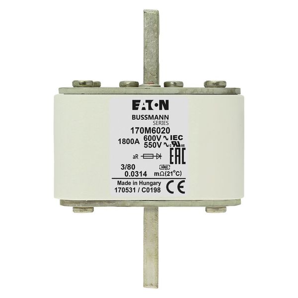 Fuse-link, high speed, 1800 A, AC 600 V, DIN 3, 76 x 76 x 109 mm, aR, DIN, IEC, single indicator image 8