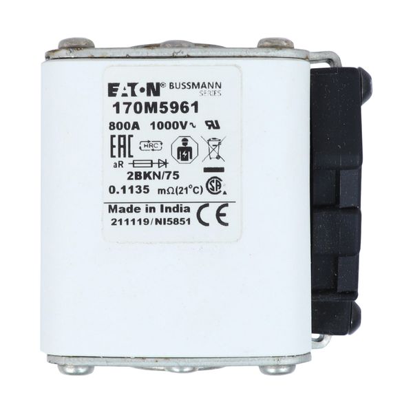 Fuse-link, high speed, 800 A, AC 1000 V, size 2, 59 x 77 x 75 mm, aR, IEC, UL, single indicator image 11