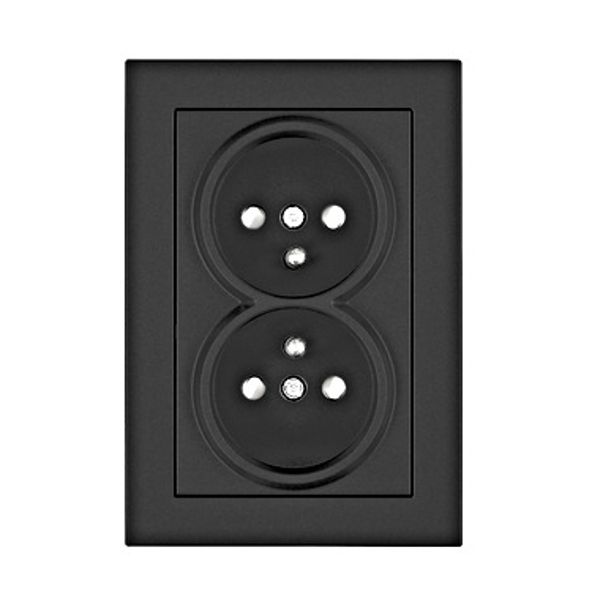 Pin compact socket outlet 2x2P+E, screw clamps, black image 1