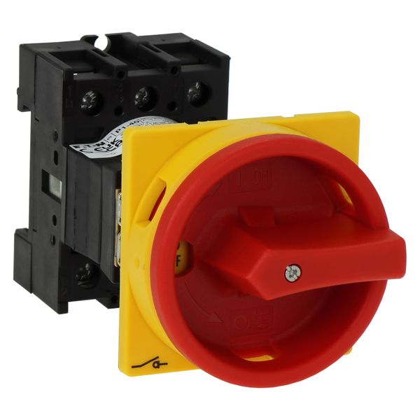 Main switch, P1, 40 A, rear mounting, 3 pole, Emergency switching off function, With red rotary handle and yellow locking ring, Lockable in the 0 (Off image 10