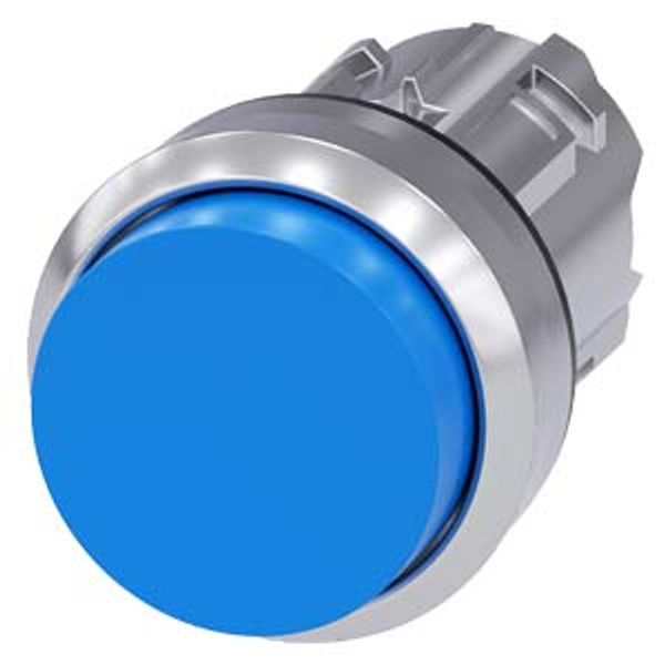 3SU1050-0BB50-0AA0-Z Y10 Pushbutton, 22 mm, round, metal, shiny, blue, pushbutton, raised momentary contact type, with laser labeling, upper case and lower case, always upper case image 1