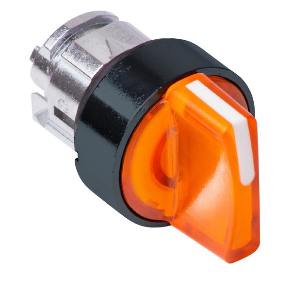 Head for illuminated selector switch, Harmony XB4, orange Ø22 mm 3 position spring return image 1