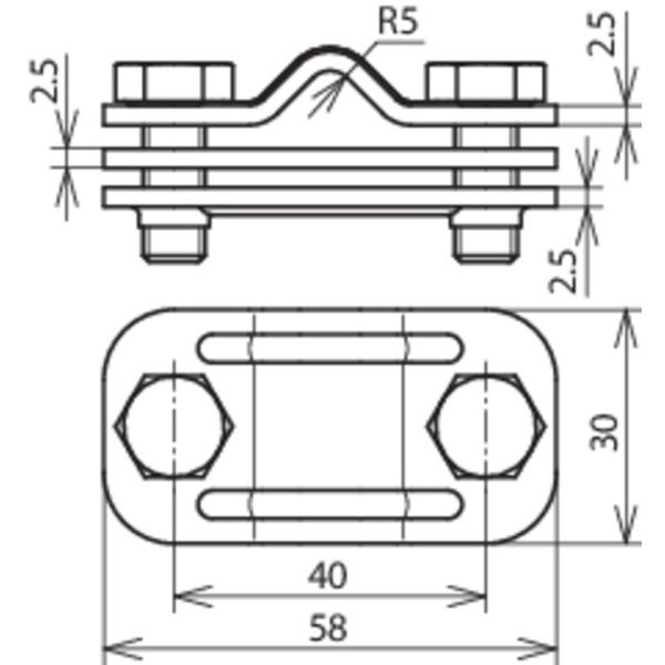 UNI disconnecting clamp, StSt with intermediate plate for Rd 8-10/Fl 3 image 2