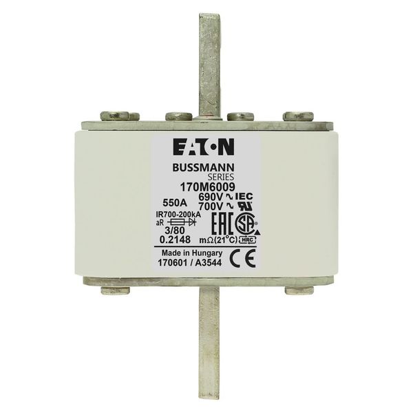 Fuse-link, high speed, 550 A, AC 690 V, DIN 3, 76 x 76 x 109 mm, aR, DIN, IEC, single indicator image 16