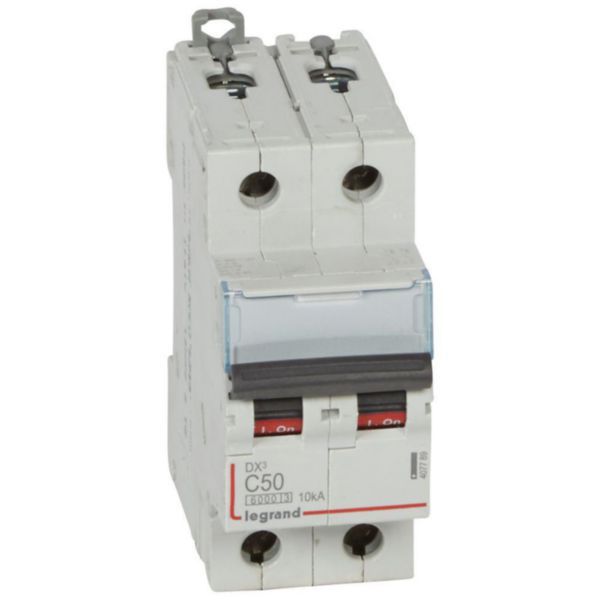 DX³6000 10kA high inlet and low outlet 2P screw circuit breaker 230V~ to 400V~ - 50A - curve C - 2 modules image 1