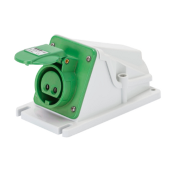 90° ANGLED SURFACE-MOUNTING SOCKET-OUTLET - IP44 - 3P 16A 20-25V and 40-50V 401-500HZ - GREEN - 11H - SCREW WIRING image 1