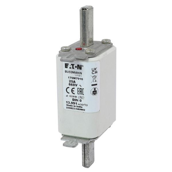 Fuse-link, high speed, 25 A, AC 660 V, DIN 0, aR, DIN, IEC, single indicator, live gripping lugs image 5