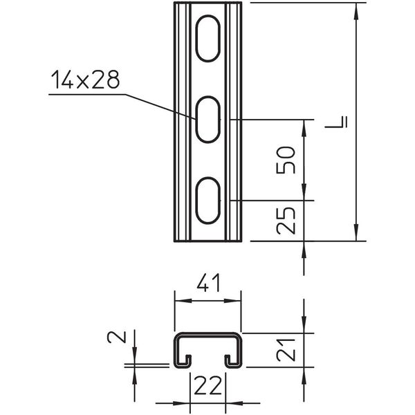 MS4121P6000FT Profile rail perforated, slot 22mm 6000x41x21 image 2