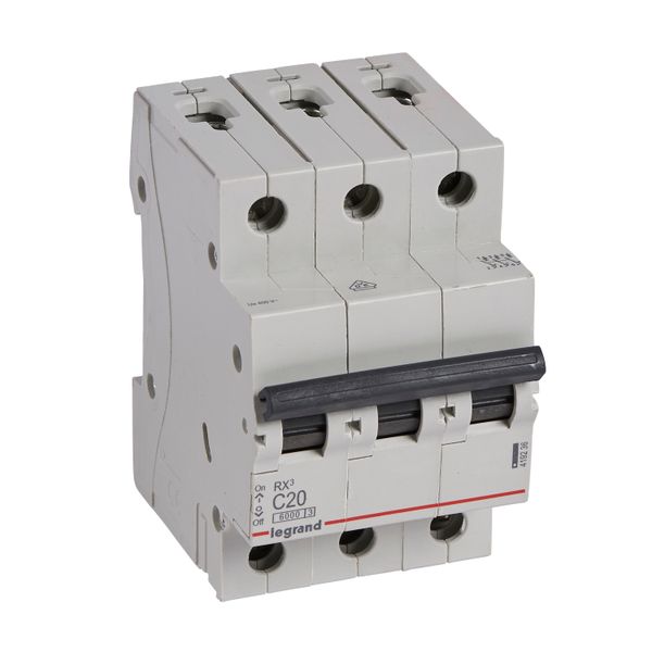 MCB RX³ 6000 - 3P - 400V~ - 20 A - C curve - prong/fork type supply busbars image 1