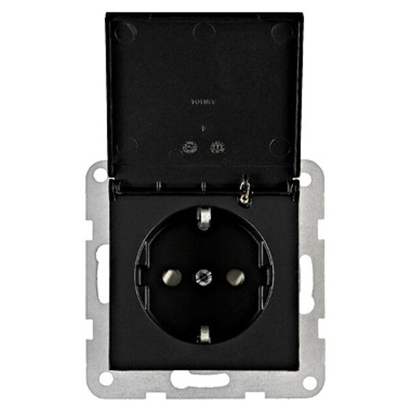 Socket outlet, flap cover, screw clamps, black image 1