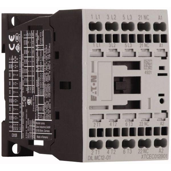 Contactor, 3 pole, 380 V 400 V 5.5 kW, 1 NC, 110 V 50 Hz, 120 V 60 Hz, AC operation, Spring-loaded terminals image 4