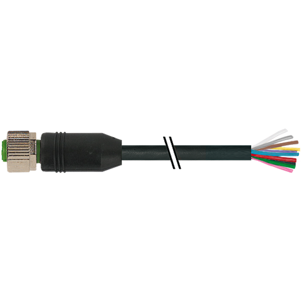 M12 female 0° A-cod. with cable PUR 12x0.14 bk UL/CSA+drag 6.0m image 1