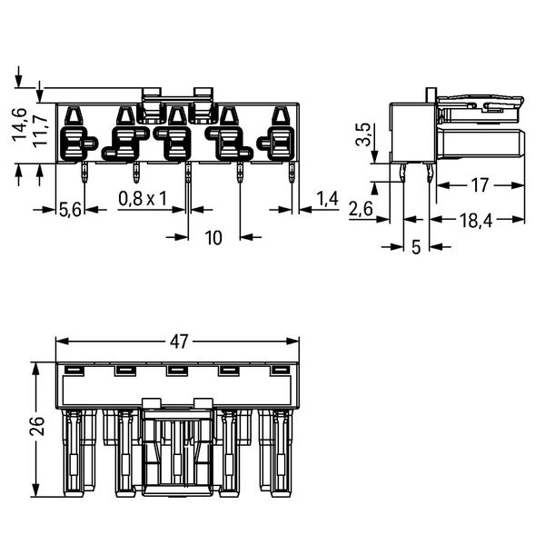 Socket for PCBs angled 5-pole gray image 3