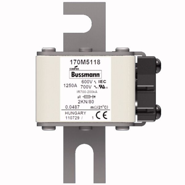 Fuse-link, high speed, 1250 A, AC 600 V, DIN 2, 61 x 77 x 108 mm, aR, DIN, IEC, single indicator image 1