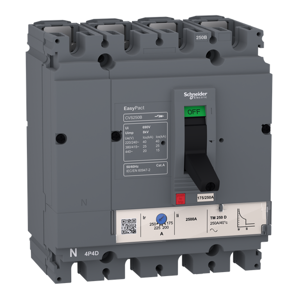 circuit breaker EasyPact CVS100B, 25 kA at 415 VAC, 16 A rating thermal magnetic TM-D trip unit, 4P 3d image 4