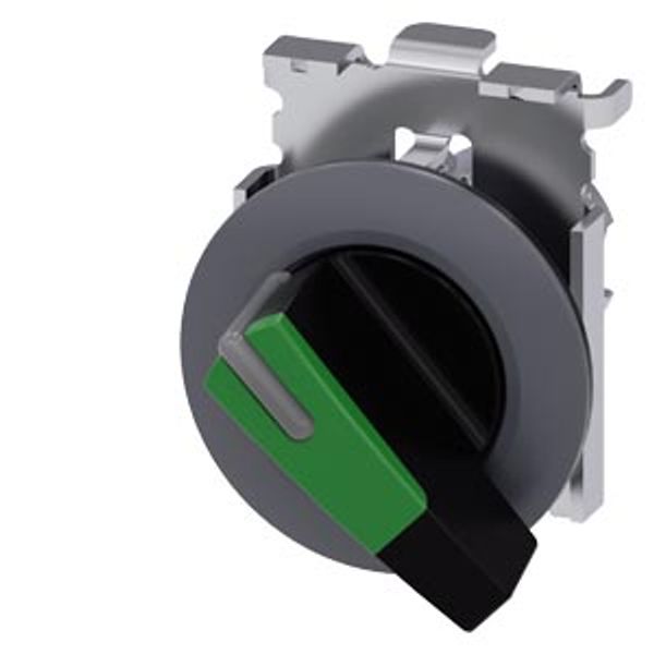 Selector switch, illuminable, 30 mm, round, Metal, matte, green, selector switch, long, front ring for flush installation,  3SU1062-2EC40-0AA0-Z Y12 image 1