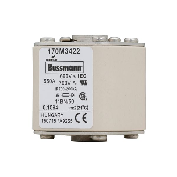 Fuse-link, high speed, 550 A, AC 690 V, compact size 1, 45 x 59 x 51 mm, aR, IEC, UL, single indicator image 10