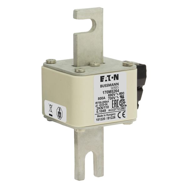 Fuse-link, high speed, 800 A, AC 690 V, DIN 2, 61 x 77 x 138 mm, aR, DIN, IEC, single indicator image 11