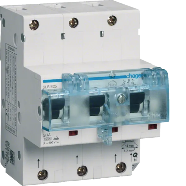 SLS switch 3-pole E-characteristic 25A for DIN rail mounting image 1