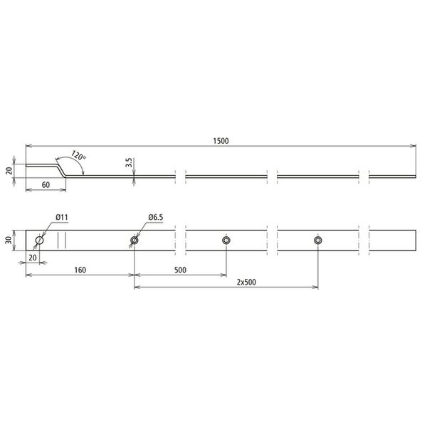 Terminal lug angled  Fl 30x3.5mm StSt (V4A) L 1500mm with bore 11mm image 2