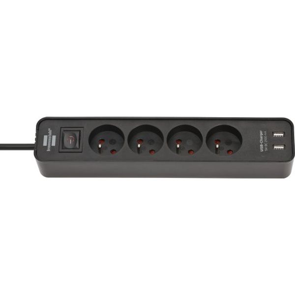 Extension Lead Ecolor with USB-Charger 4way black/black 1.5m H05VV-F 3G1.5 with switch *FR* image 1