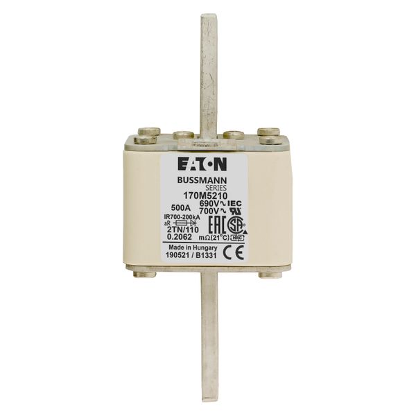 Fuse-link, high speed, 500 A, AC 690 V, DIN 2, 61 x 75 x 138 mm, aR, DIN, IEC, single indicator image 8