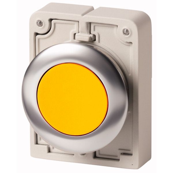 Pushbutton, RMQ-Titan, flat, maintained, yellow, blank, Front ring stainless steel image 1