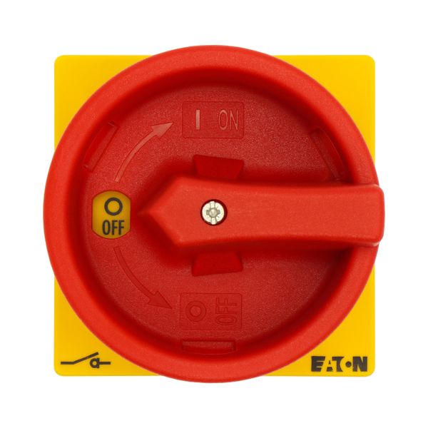 Main switch, T0, 20 A, flush mounting, 2 contact unit(s), 3 pole, 1 N/O, Emergency switching off function, With red rotary handle and yellow locking r image 15