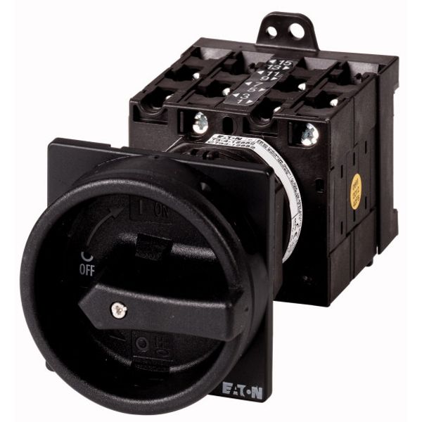 Main switch, T3, 32 A, rear mounting, 4 contact unit(s), 6 pole, 1 N/O, 1 N/C, STOP function, With black rotary handle and locking ring, Lockable in t image 1