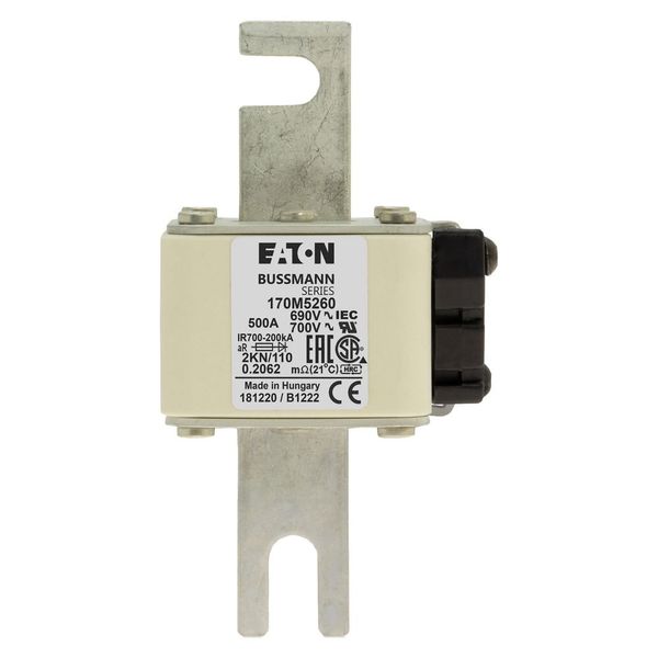 Fuse-link, high speed, 500 A, AC 690 V, DIN 2, 61 x 77 x 138 mm, aR, DIN, IEC, single indicator image 5